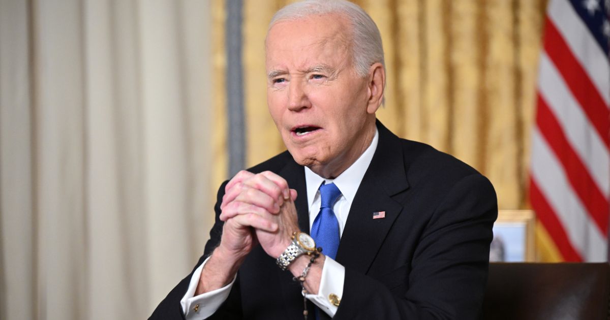 President Joe Biden delivers his farewell address to the nation from the Oval Office of the White House in Washington, D.C., on Wednesday.