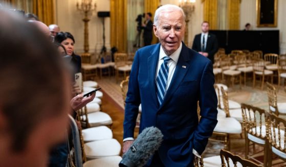 President Joe Biden speaks to members of the media following an event where he signed the Social Security Fairness Act in the East Room of the White House in Washington, D.C., on Sunday.