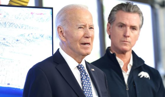 President Joe Biden attends a briefing on the fires raging through California in Santa Monica, California, on Wednesday.