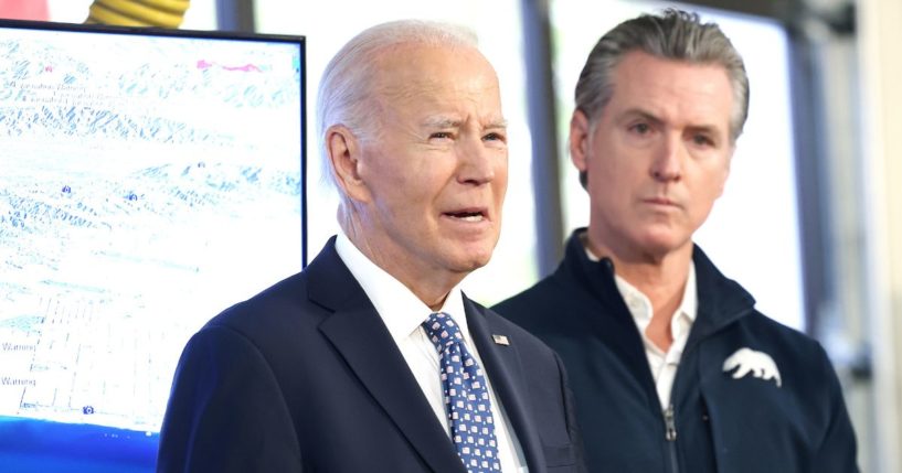 President Joe Biden attends a briefing on the fires raging through California in Santa Monica, California, on Wednesday.