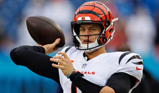 Cincinnati Bengals quarterback Joe Burrow warms up before a game against the Tennessee Titans in Nashville, Tennessee, on Dec. 15.