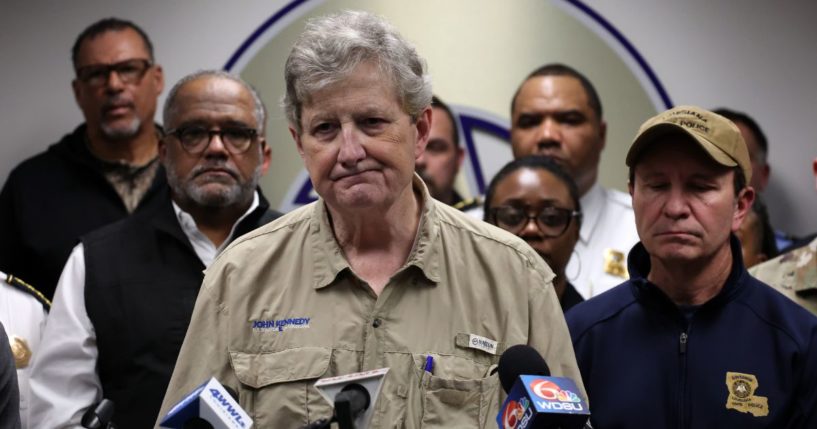 Sen. John Kennedy speaks to the media in New Orleans on Wednesday.