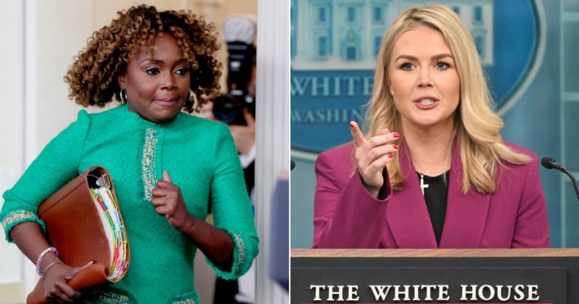 Reporters were quick to notice some major differences between the Biden administration's White House press secretary Karine Jean-Pierre, left, and President Donald Trump's press secretary Karoline Leavitt, right.