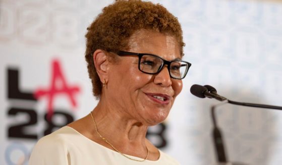 Los Angeles Mayor Karen Bass speaks at a reception at the U.S. Chief of Mission Residence in Paris, France, on July 27.