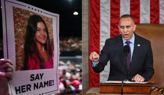 House Democrats, led by Rep. Hakeem Jeffries, right, voted against the Laken Riley Act on Tuesday, with only 48 Democratic representatives voting to pass the bill.