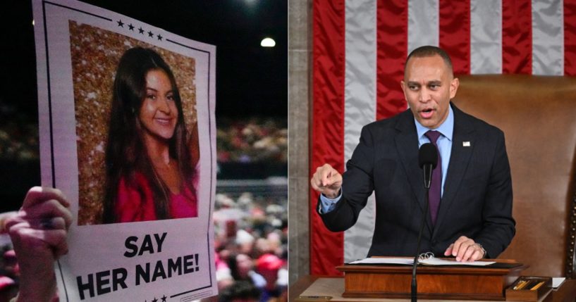 House Democrats, led by Rep. Hakeem Jeffries, right, voted against the Laken Riley Act on Tuesday, with only 48 Democratic representatives voting to pass the bill.