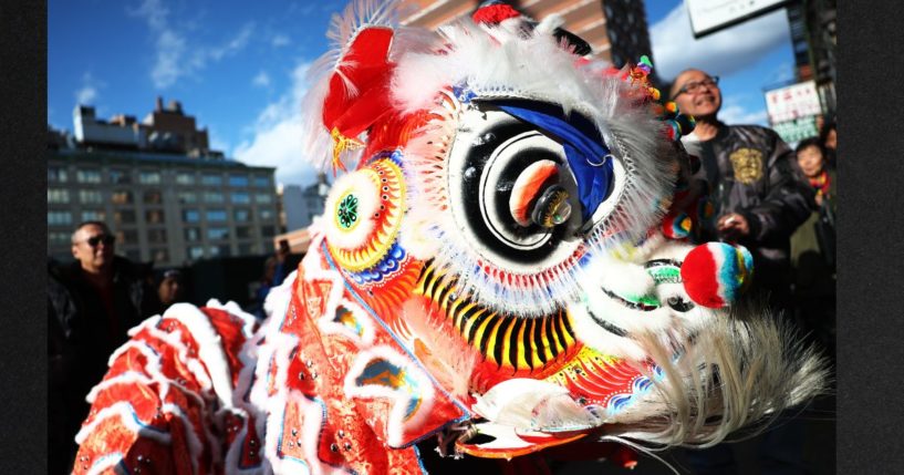 Lion dancers perform as people celebrate the Chinese Lunar New Year Wednesday in New York City.