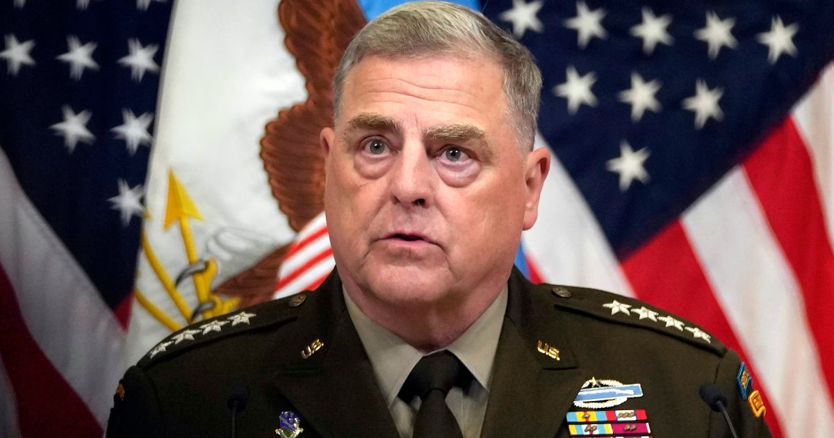 Then-Chairman of the Joint Chiefs of Staff Gen. Mark Milley addresses the media during a meeting of NATO defense ministers, at NATO headquarters in Brussels, Belgium, on June 15, 2023.