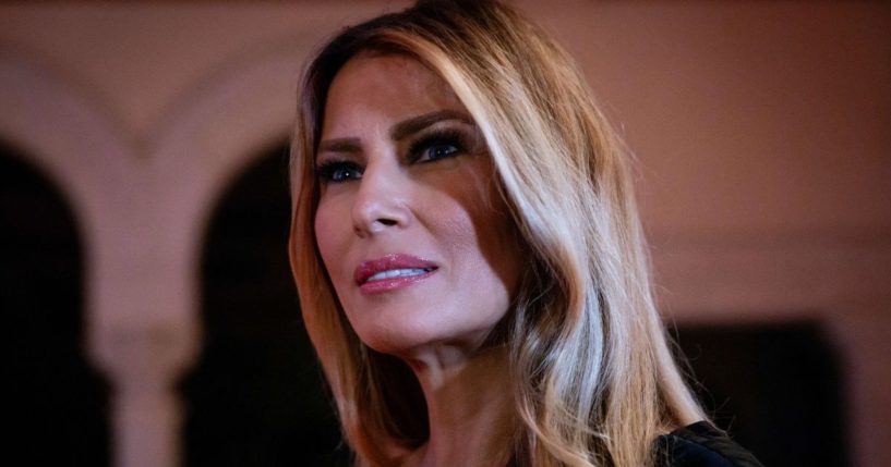 Former, and soon to be again, first lady Melania Trump arrives at Mar-a-Lago in Palm Beach, Florida, for a New Year's Eve celebration on Tuesday.