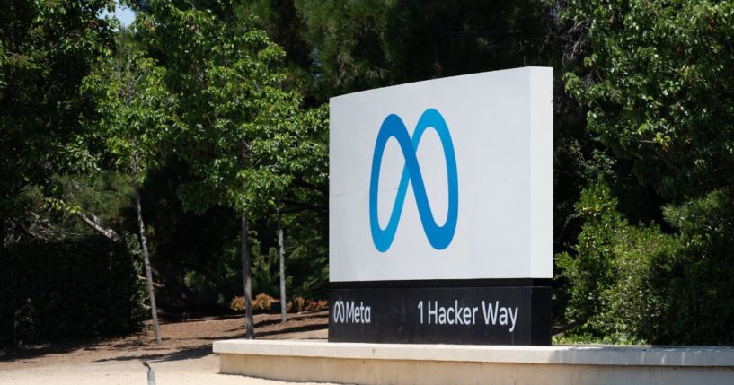 Sign with logo in front of the headquarters of Meta at 1 Hacker Way in Silicon Valley, Menlo Park, California, July 11, 2024.