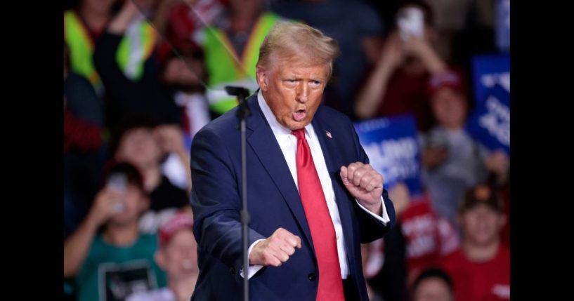 President Donald Trump dances a campaign rally in Grand Rapids, Michigan, on Nov. 5, 2024.