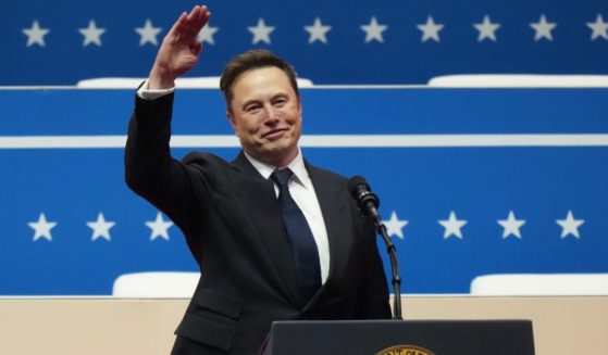 Tesla, SpaceX and X CEO Elon Musk gestures while speaking during an inauguration event at Capital One Arena on January 20, 2025 in Washington, D.C.