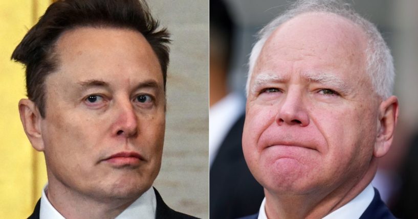 Minnesota Gov. Tim Walz, right, continued the rhetoric surrounding Elon Musk's, left, gesture on Inauguration Day on Tuesday, and Musk responded to a suggestion that he take legal action against Walz's defamation with "good idea."