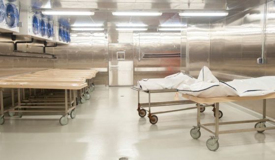 Storage freezer for human remains at Maryland State Medical Examiners Office.