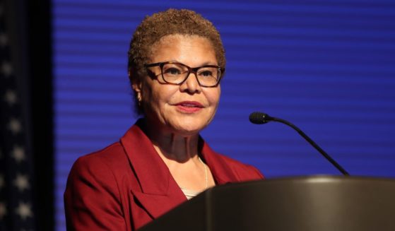 LA City Mayor Karen Bass speaks at the Museum Of Tolerance Commemoration of the one-year anniversary of the October 7 attacks at Museum Of Tolerance on October 06, 2024 in Los Angeles, California.