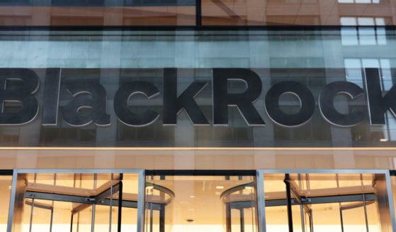 The BlackRock company logo is seen outside of its NYC headquarters on August 08, 2024 in New York City.