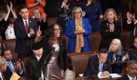 U.S. Del. Stacey Plaskett (D-VI) speaks as the House votes for Speaker of the House on the first day of the 119th Congress in the House Chamber of the U.S. Capitol Building on January 3, 2025 in Washington, D.C.