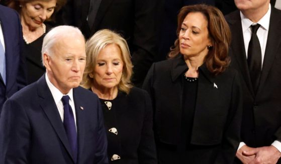 Even CNN personality Jake Tapper commented on the apparent tension between Vice President Kamala Harris, right, and President Joe Biden, seen with first lady Jill Biden, Thursday at the state funeral for former President Jimmy Carter at Washington National Cathedral in Washington, D.C.