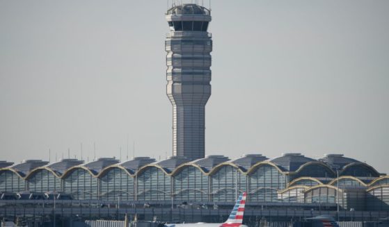 The control tower at the Reagan National Airport is pictured in Washington, D.C., on Thursday, one day after the crash between an American Airlines plane and U.S. Army helicopter collided.