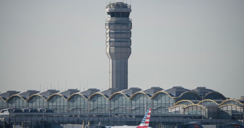 The control tower at the Reagan National Airport is pictured in Washington, D.C., on Thursday, one day after the crash between an American Airlines plane and U.S. Army helicopter collided.