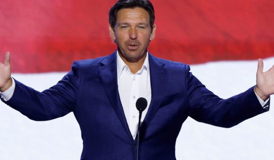 Florida Gov. Ron DeSantis speaks during preparations for the second day of the Republican National Convention in Milwaukee, Wisconsin, on July 16.