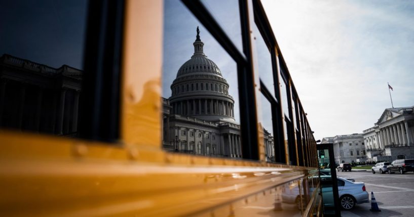 A school bus is parked near Capitol Hill in Washington, D.C., on Nov. 15, 2023.