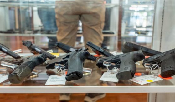 Smith & Wesson handguns are seen for sale in a gun store in Houston, Texas, on Sept. 9, 2022.