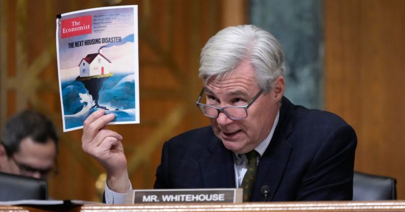 Sen. Sheldon Whitehouse speaks at the Senate Finance Committee confirmation hearing for Scott Bessent, President-elect Donald Trump's choice to be Secretary of the Treasury, at the Capitol in Washington, D.C., on Thursday.