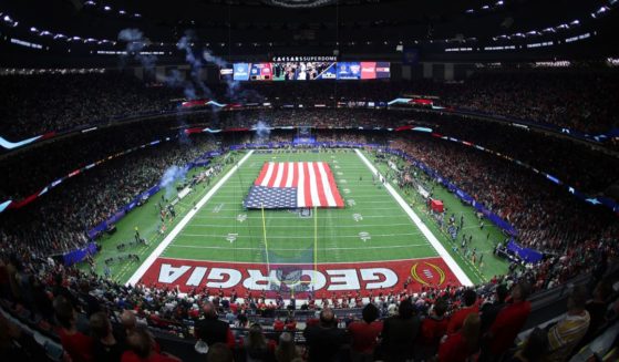 The American flag is displayed at the Superdome in New Orleans prior to the Sugar Bowl between the Georgia Bulldogs and Notre Dame Fighting Irish on Thursday.