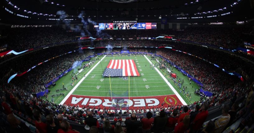 The American flag is displayed at the Superdome in New Orleans prior to the Sugar Bowl between the Georgia Bulldogs and Notre Dame Fighting Irish on Thursday.