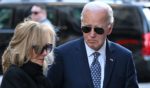 President Joe Biden, right, and first lady Jill Biden, left, pay their respects to victims of the Jan. 1 terrorist attack in New Orleans, Louisiana, on Monday.