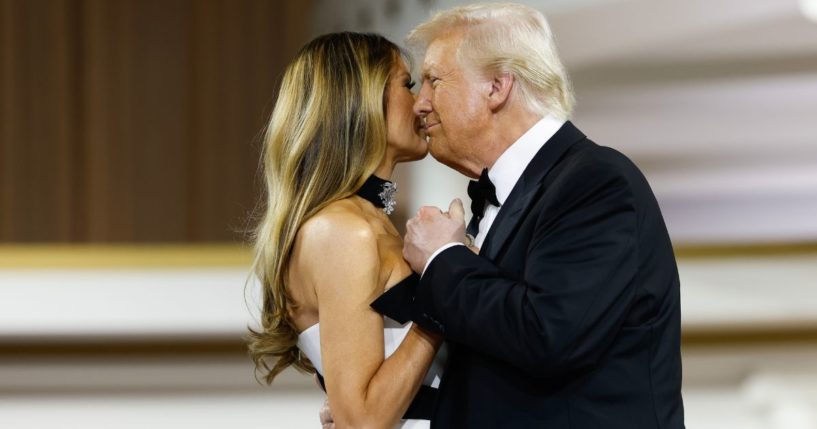 President Donald Trump, right, and first lady Melania Trump, left, dance together at the Commander in Chief Ball in Washington, D.C., on Monday.