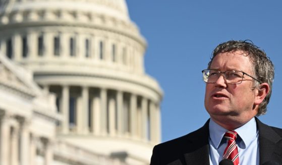 Rep. Thomas Massie participates in a news conference outside the U.S. Capitol in Washington, D.C., on May 1.