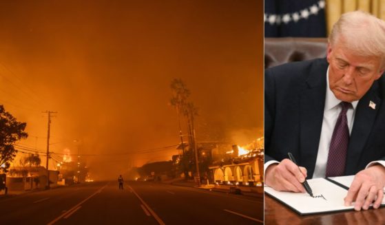 President Donald Trump, right, immediately went to work for the American people, including signing an executive order to help put Californians, who are suffering from massive wildfires, left, above wildlife.