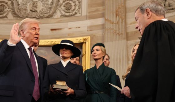 President-elect Donald Trump takes the oath of office from U.S. Supreme Court Chief Justice John Roberts during inauguration ceremonies in the Rotunda of the U.S. Capitol on Monday.