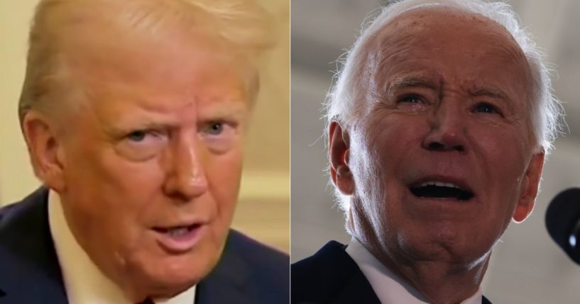 In a Wednesday interview, President Trump, left, said he thought it was "funny" that former President Joe Biden, right, didn't pardon himself.