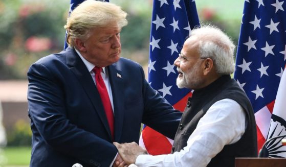 President Donald Trump, left, shakes hands with India's Prime Minister Narendra Modi during a visit to New Delhi on Feb. 25, 2020.