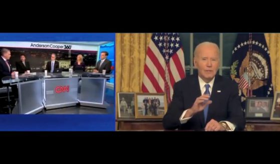 This X screen shot shows CNN's coverage of President Joe Biden's final remarks from the Oval Office, including Scott Jennings.