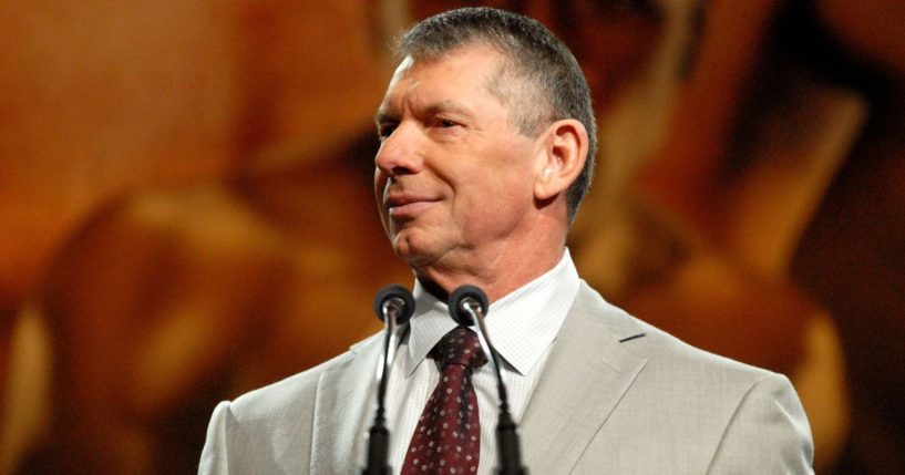 Then-WWE president Vince McMahon speaks at a press conference for WrestleMania XXIV in New York City on March 26, 2008.