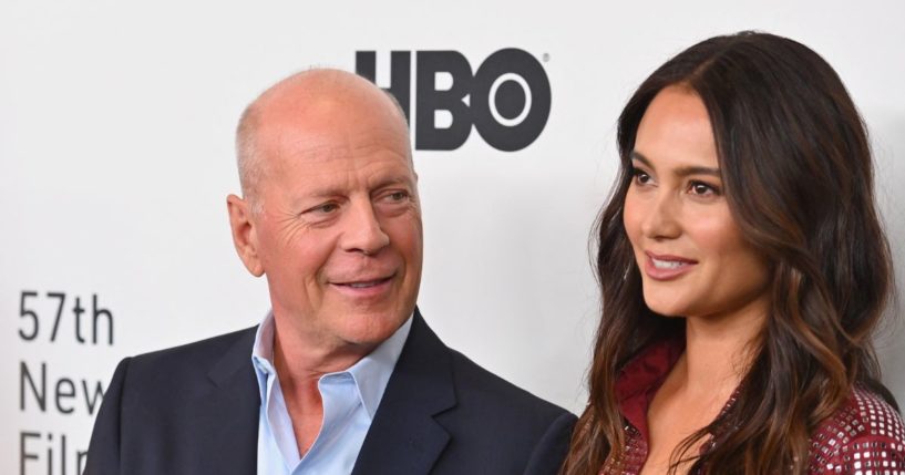 US actor Bruce Willis and wife Emma Heming Willis attend the premiere of "Motherless Brooklyn" during the 57th New York Film Festival at Alice Tully Hall on October 11, 2019 in New York City.