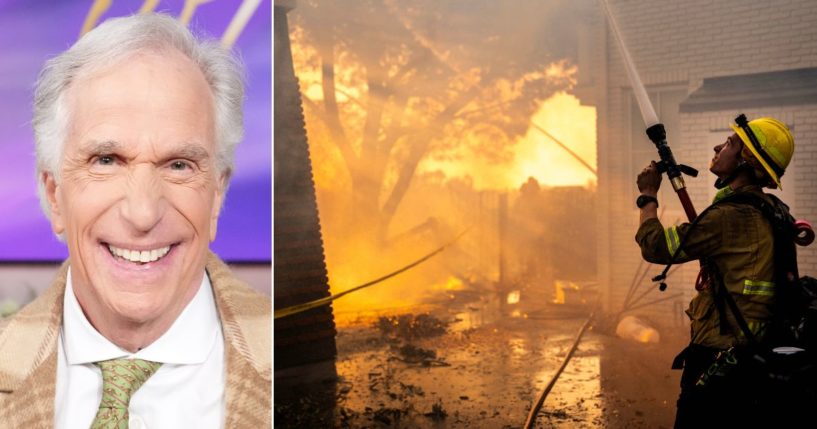 Actor Henry Winkler, left, stated what seems to be an obvious conclusion in a social media post, as firefighters battle multiple blazes across greater Los Angeles that have claimed 10 lives and 10,000 structures.