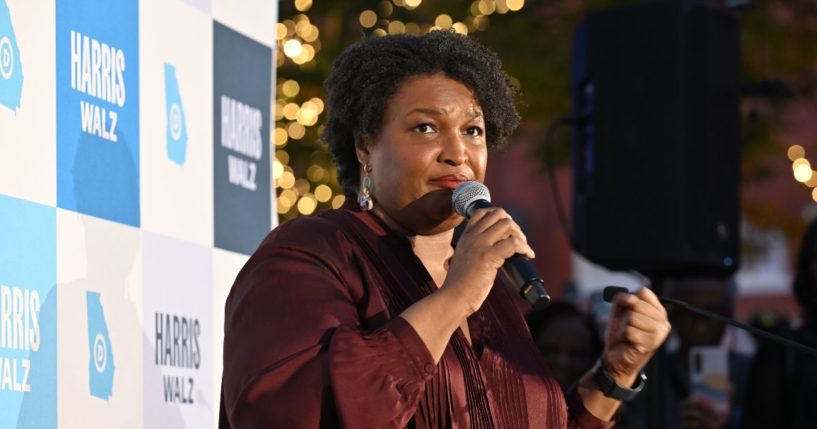 Stacey Abrams speaks onstage during the Cherokee County Reproductive Freedom Rally at Thrive Canton on October 9, 2024 in Canton, Georgia.