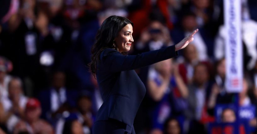 Rep. Alexandria Ocasio-Cortez (D-NY) speaks onstage during the first day of the Democratic National Convention at the United Center on August 19, 2024 in Chicago, Illinois.