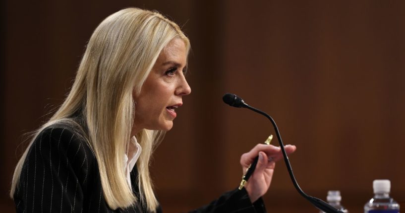 Former Florida Attorney General Pam Bondi testifies before the Senate Judiciary Committee during her confirmation hearing to be the next U.S. attorney general in the Hart Senate Office Building on Capitol Hill on January 15, 2025 in Washington, DC.