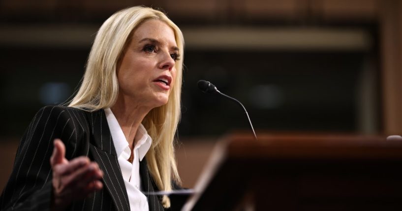 Former Florida Attorney General Pam Bondi testifies before the Senate Judiciary Committee during her confirmation hearing to be the next U.S. attorney general in the Hart Senate Office Building on Capitol Hill on January 15, 2025 in Washington, DC.