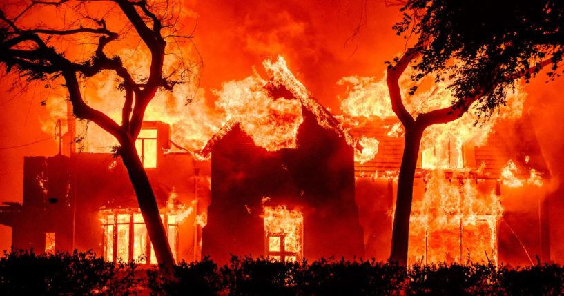 A home is engulfed in flames during the Eaton fire in the Altadena area of Los Angeles County, California on January 8, 2025.