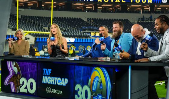 Nikki Glaser visits on set of the TNF on Prime post show at SoFi Stadium on October 24, 2024 in Inglewood, California.