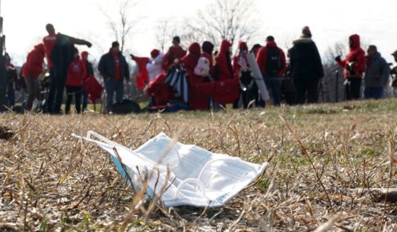 Demonstrators participate in a Defeat the Mandates march in Washington, DC, on January 23, 2022. Demonstrators are protesting mask and Covid-19 vaccination mandates.