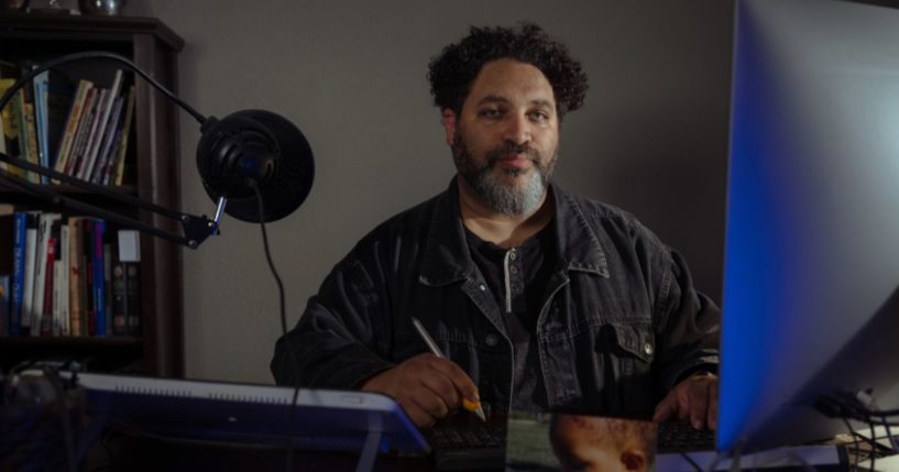 Darrin Bell, Pulitzer winning editorial Cartoonist and comic strip creator, poses for a portrait at his office in Sacramento, Calif. on June 2, 2023.