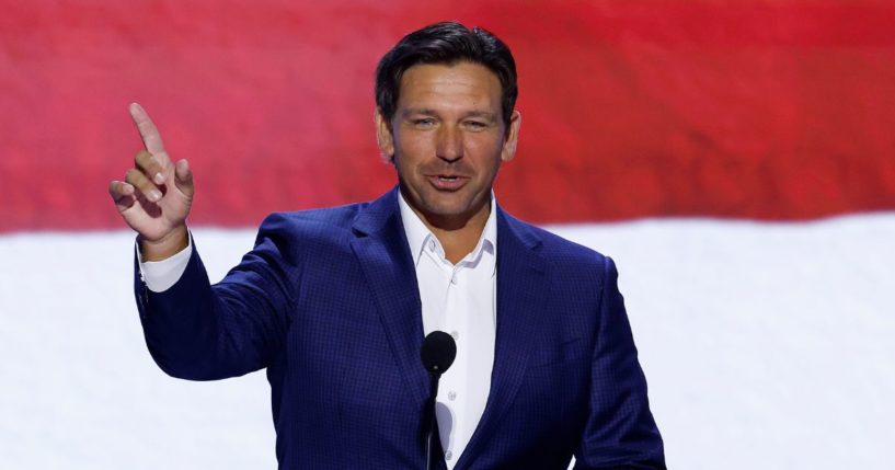 Florida Gov. Ron DeSantis speaks during preparations for the second day of the Republican National Convention at the Fiserv Forum on July 16, 2024 in Milwaukee, Wisconsin.